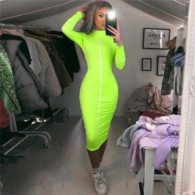 Simenual Casual Bodycon Women Long Dress Fashion Full Sleeve Striped Patchwork Dresses Fashion Turtleneck Ladies Skinny Dresses