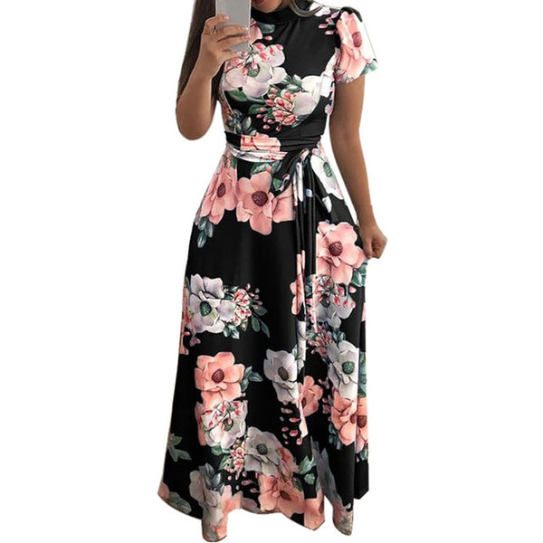 KANCOOLD Dress Fashion Women O-Neck Floral Printed Short Sleeve Dress Empire Sashes Casual Bandage Dress women 2018AUG8