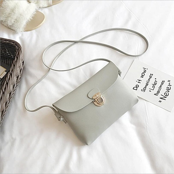 Simple Pure Color Women Mini Lock Flap Messenger Bag PU Leather Girls Casual Shoulder Bags Female Small Handbags
