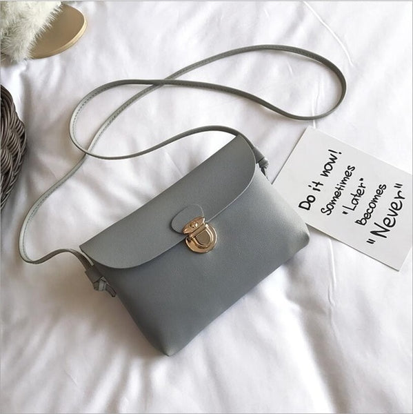 Simple Pure Color Women Mini Lock Flap Messenger Bag PU Leather Girls Casual Shoulder Bags Female Small Handbags