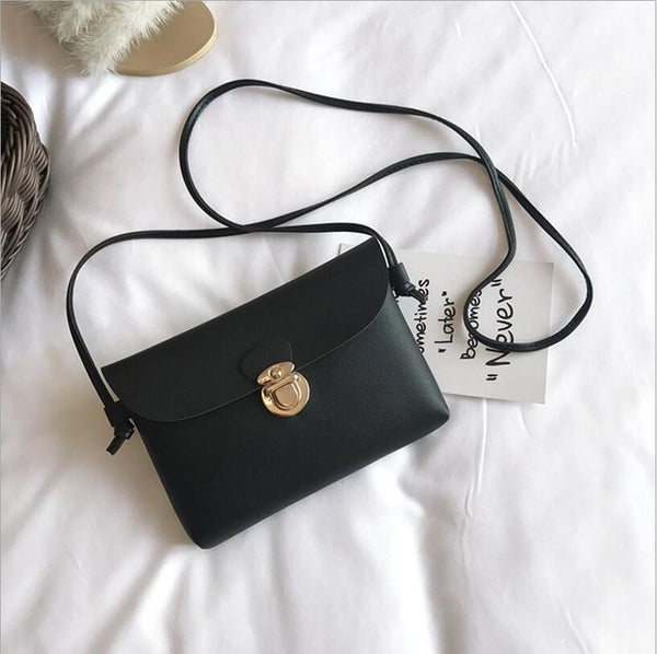 Simple Pure Color Women Mini Lock Flap Messenger Bag PU Leather Girls Casual Shoulder Bags Female Small Handbags