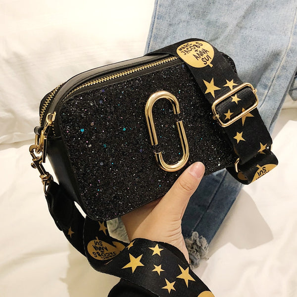 2019 Fashion New Ladies Sequin Square bag High quality PU Leather Women's Designer Luxury Handbag Black Shoulder Messenger bag