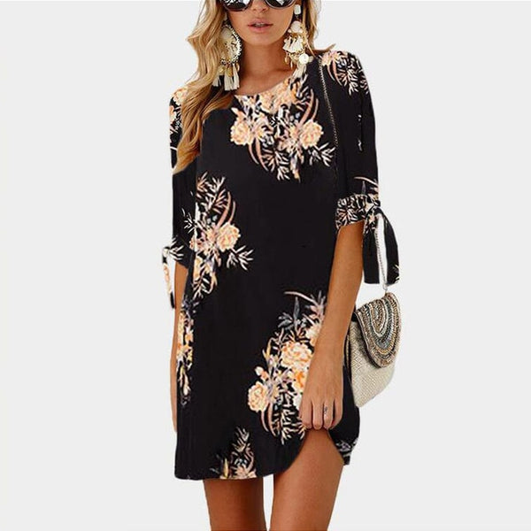 Female Floral Print Short Casual Dress 2019 Sundress Fashion Half Sleeve Straight Big Size Dress Plus Size Women Clothing 5XL