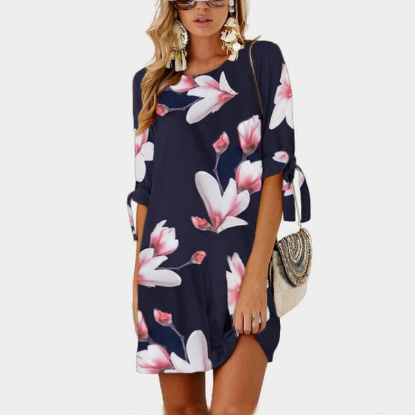 Female Floral Print Short Casual Dress 2019 Sundress Fashion Half Sleeve Straight Big Size Dress Plus Size Women Clothing 5XL