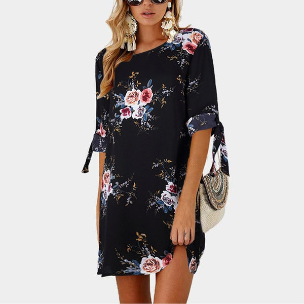 Female Floral Print Short Casual Dress 2019 Sundress Fashion Half Sleeve Straight Big Size Dress Plus Size Women Clothing 5XL
