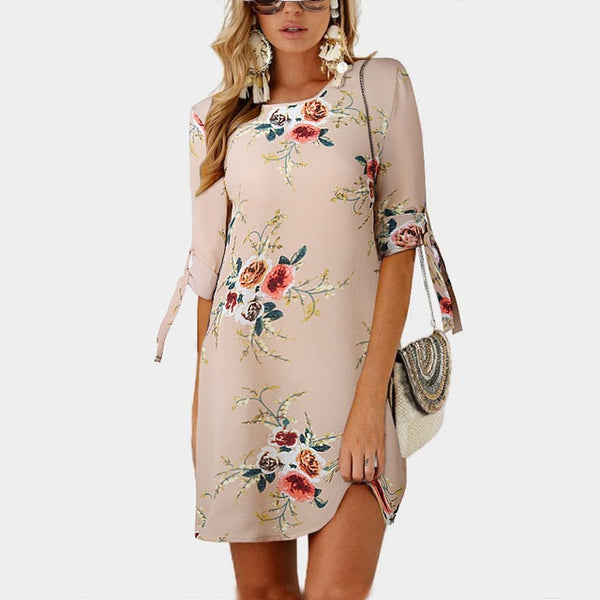 Female Floral Print Short Casual Dress 2019 Sundress Fashion Half Sleeve Straight Big Size Dress Plus Size Women Clothing 5XL