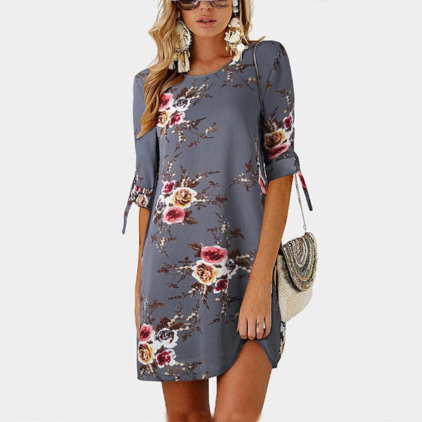 Female Floral Print Short Casual Dress 2019 Sundress Fashion Half Sleeve Straight Big Size Dress Plus Size Women Clothing 5XL