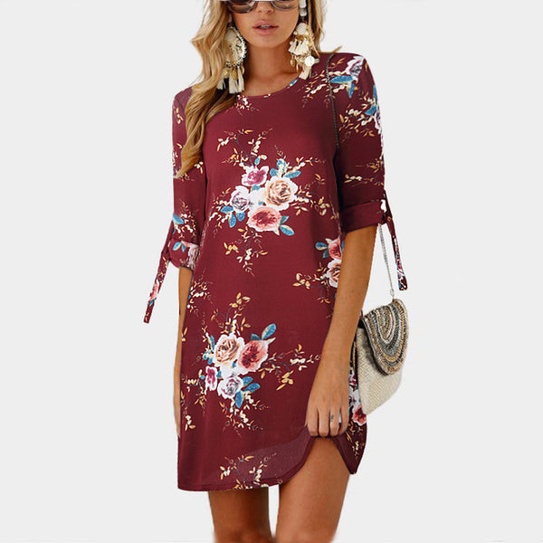 Female Floral Print Short Casual Dress 2019 Sundress Fashion Half Sleeve Straight Big Size Dress Plus Size Women Clothing 5XL