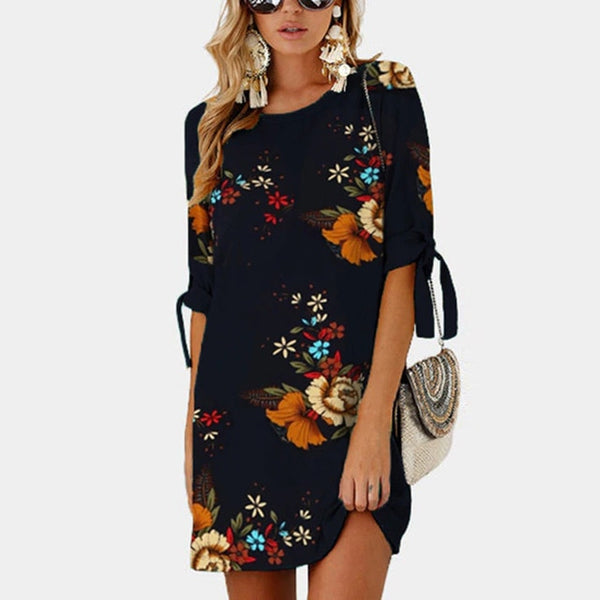 Female Floral Print Short Casual Dress 2019 Sundress Fashion Half Sleeve Straight Big Size Dress Plus Size Women Clothing 5XL