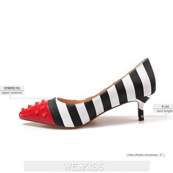 WETKISS Studded High Heels 12cm Stilettos Women Pointed Toe Rivet Ladies Party Pumps Zebra Shallow Colorful Shoes Woman 34-45
