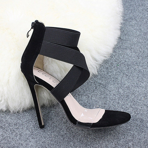 Fashion Heels Women Shoes Jelly Transparent Shoes Woman Pumps High Heels Female Shoes Sexy Sandals Cross-tied Party Shoes 35-43