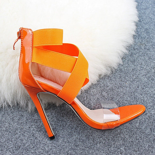 Fashion Heels Women Shoes Jelly Transparent Shoes Woman Pumps High Heels Female Shoes Sexy Sandals Cross-tied Party Shoes 35-43