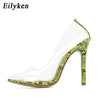 Eilyken PVC Transparent Leopard grain Pumps Heel Stilettos High Heels Womens Party Shoes Nightclub Pump Sandals 35-42