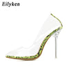 Eilyken PVC Transparent Leopard grain Pumps Heel Stilettos High Heels Womens Party Shoes Nightclub Pump Sandals 35-42