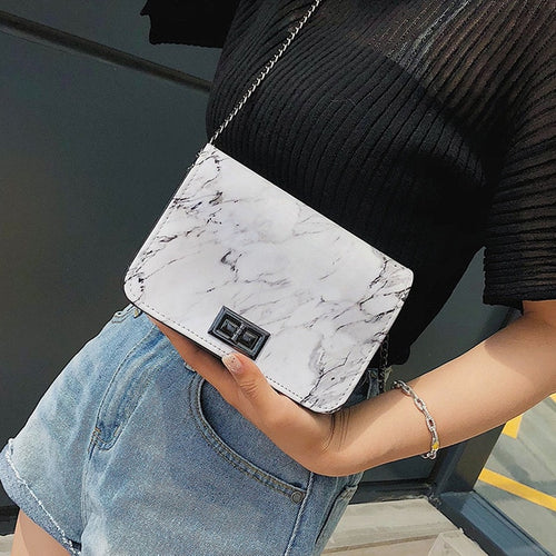 Bags for Women 2019 Marble Pattern Shoulder Bag Lock Buckle Wild Messenger Small Square Marble White Bag Designer Handbags
