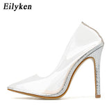 Eilyken PVC Transparent Leopard grain Pumps Heel Stilettos High Heels Womens Party Shoes Nightclub Pump Sandals 35-42