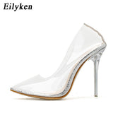 Eilyken PVC Transparent Leopard grain Pumps Heel Stilettos High Heels Womens Party Shoes Nightclub Pump Sandals 35-42