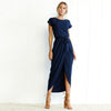 ELSVIOS 6 Colors Boho Split Long Dress Fashion Women O-Neck Maxi Dress Summer Short Sleeve Solid Dress With Belt Vestidos XS-3XL