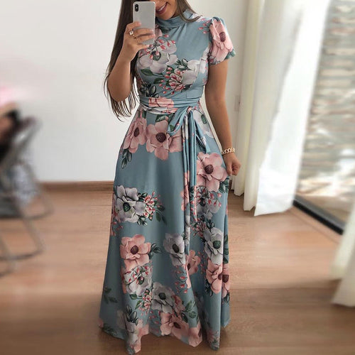 KANCOOLD Dress Fashion Women O-Neck Floral Printed Short Sleeve Dress Empire Sashes Casual Bandage Dress women 2018AUG8