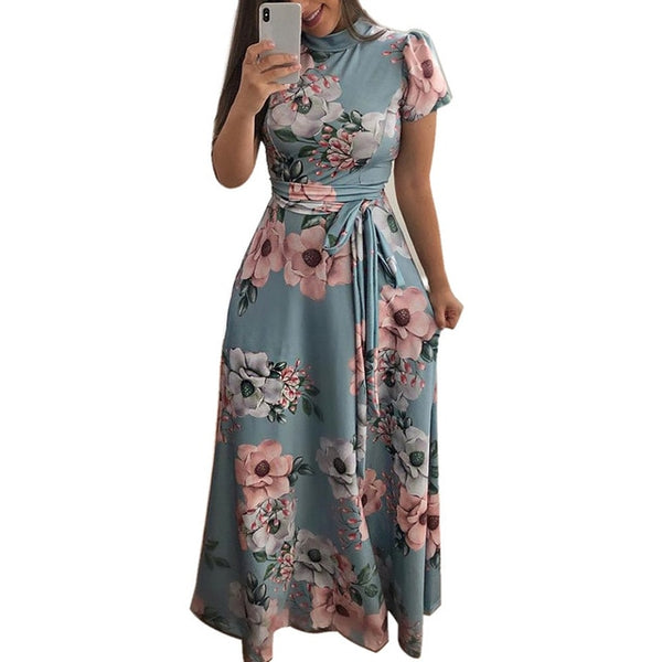 KANCOOLD Dress Fashion Women O-Neck Floral Printed Short Sleeve Dress Empire Sashes Casual Bandage Dress women 2018AUG8