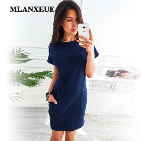 2019 Newest Women's Fashion Casual Loose Half Sleeve Elegant dress Round Neck Solid Color Big Size Lace dress 15 colors 2XS-5XL