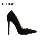 LALA IKAI Pumps Women Shoes Red Flock Slip-On Shallow Wedding Party Pointed Toe High Heels Pump Chaussures Femme 900C1722 -4