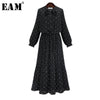 [EAM] 2019 New Spring  Round Neck Long Sleeve Solid Black Chiffon Dot Loose Big Size Dress Women Fashion Tide JA23601M