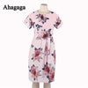 Ahagaga 2019 Spring Floral Print Loose Dress Women Fashion Sexy Club V-neck Regular Casual Bodycon Dress Women Dresses Vestidos