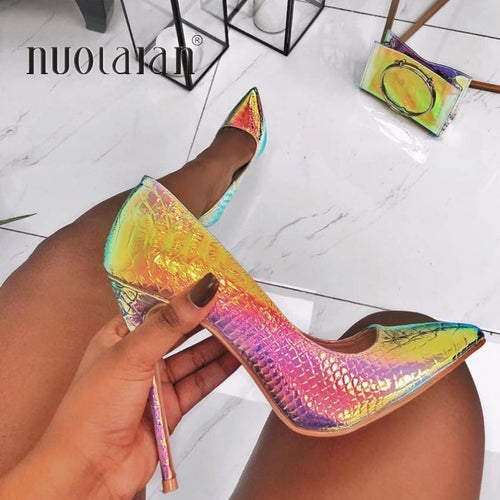 2019 New fashion woman shoes snake printing party wedding shoes big size 35-42 sexy pointed toe high heels pumps women shoes