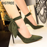 BIGTREE Shoes Women High Heels Classic Pumps Women Shoes Suede Wedding Shoes Spring Ankle Strap Stiletto Women Party Shoes
