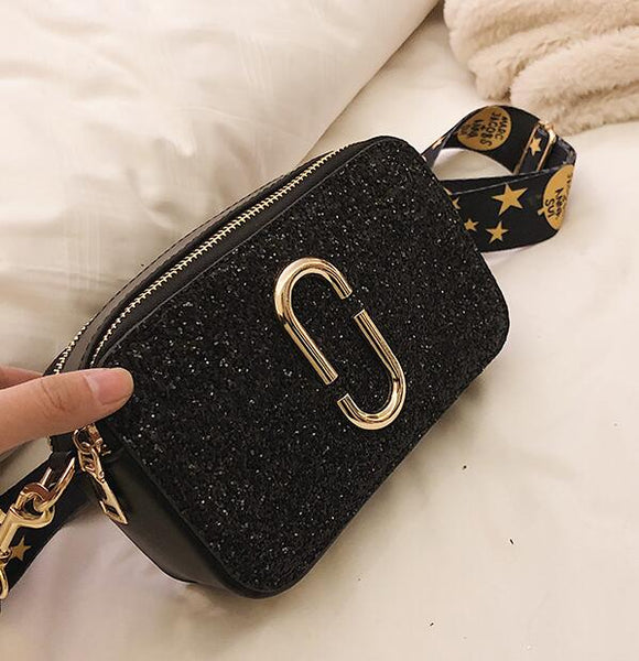 2019 Fashion New Ladies Sequin Square bag High quality PU Leather Women's Designer Luxury Handbag Black Shoulder Messenger bag