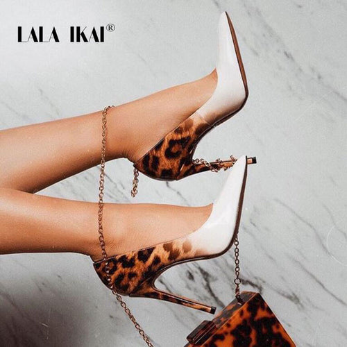 LALA IKAI Women Fashion PU Leather Pumps Super High Heels Leopard Sexy Wedding Party Shoes Zapatos De Mujer 900C3381-4