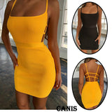 Summer Sexy Bandage Hollow Out Dress Women Fashion Sleeveless Backless Bodycon Party Club Dress Mini Wrap Dress