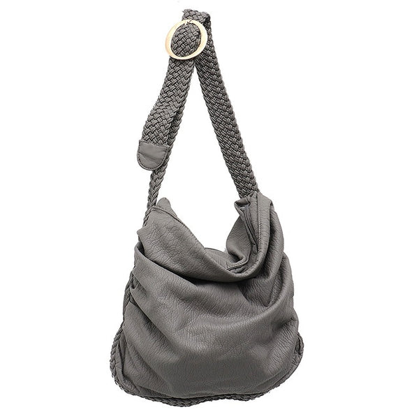 CEZIRA Big Soft Casual Women Bags Girl Wash PU Leather School Handbag Ladies Adjustable Woven Buckle Belt Messenger&Shoulder Bag