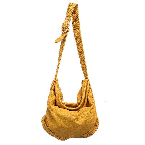 CEZIRA Big Soft Casual Women Bags Girl Wash PU Leather School Handbag Ladies Adjustable Woven Buckle Belt Messenger&Shoulder Bag