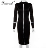 Simenual Casual Bodycon Women Long Dress Fashion Full Sleeve Striped Patchwork  Dresses Fashion Turtleneck Ladies Skinny Dresses